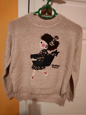Sweater with girl design new, size medium, beige