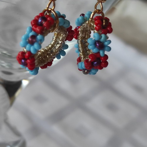 Handmade knitted earrings with beads new, multicolor