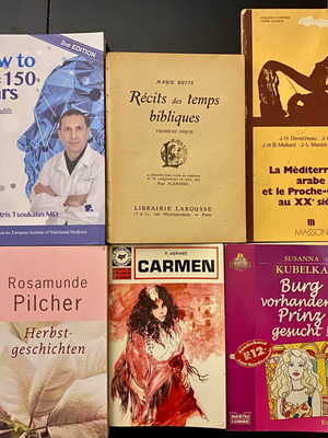 Pack of 6 used books: French and German literature, health guide