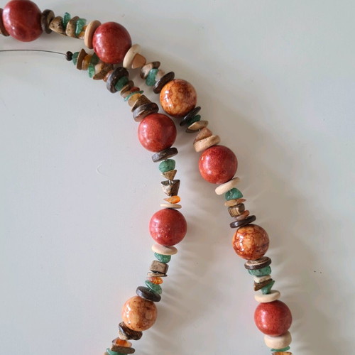 Handmade colorful necklace like new with wood and stone beads