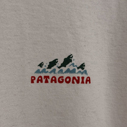 Patagonia Responsibili-Tee Dammin' Kills Salmon T-shirt Large new, birch white