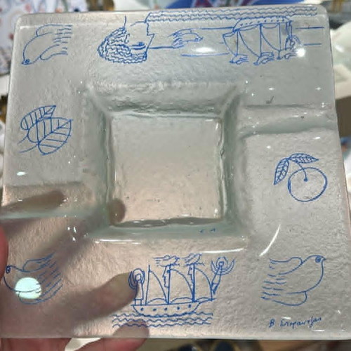Sperantzas decorative plate and ashtray E.A. silk screen printing, new