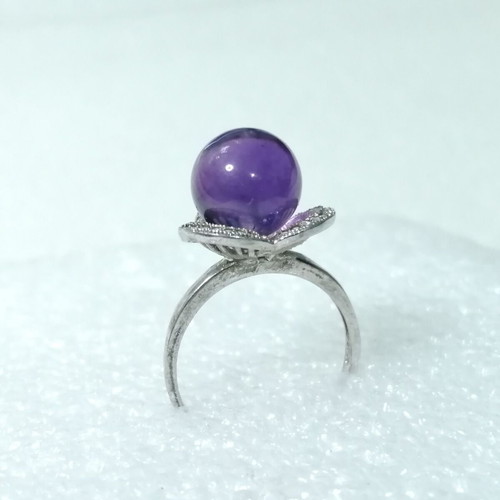 Silver ring 925 with natural amethyst and zircon, new