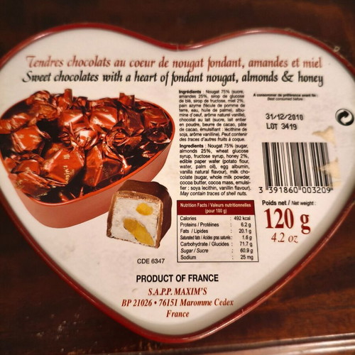 Maxim's and Niederegger used metal heart-shaped tins