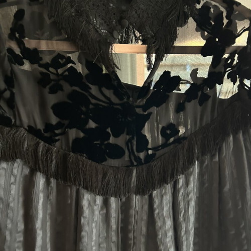 Uterque evening blouse with sheer shoulders and velvet details