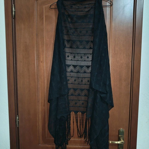 Boho kimono with fringes at hem like new, black
