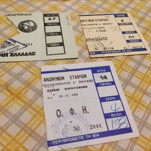 Olympiakos tickets used, set of 3, 1989-1992