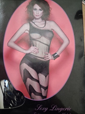 Black fishnet bodystocking new with geometric design