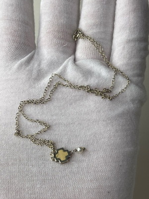Silver Pendant Necklace with Cross and Pearl Like New