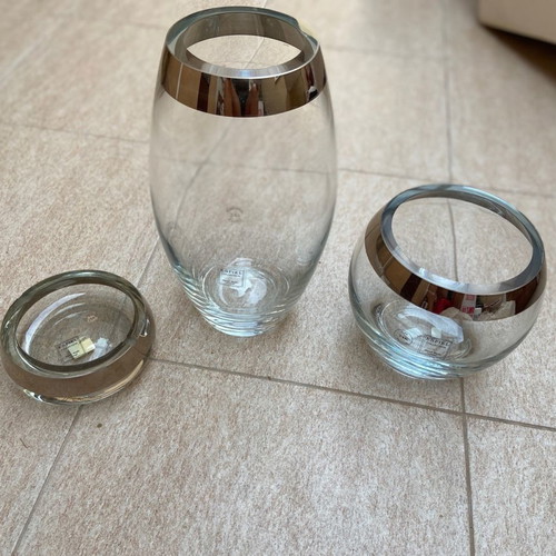 Handmade crystal set vase, ashtray, bowl 24 karat platinum new
