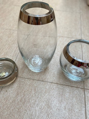 Handmade crystal set vase, ashtray, bowl 24 karat platinum new