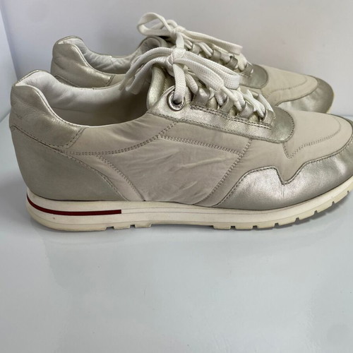 Loro Piana sneakers used, leather and canvas, size 38.5, beige and light gold