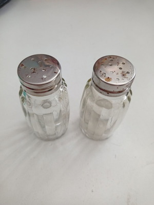 Vintage glass salt and pepper shakers used