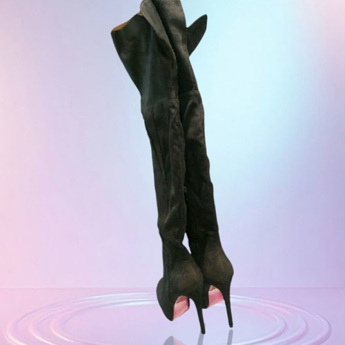 Black High Boots New With 13cm Heel Size 37