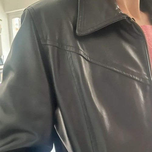 BSB black leather coat size L, slim fit