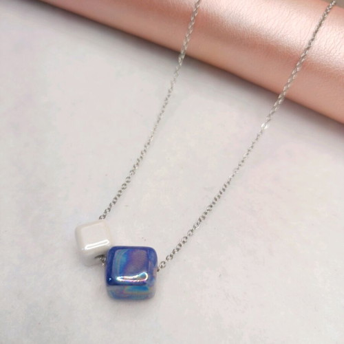 Stainless steel necklace with ceramic beads new, silver