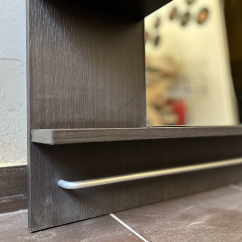 Bathroom mirror furniture with shelves and inox hanger, wenge