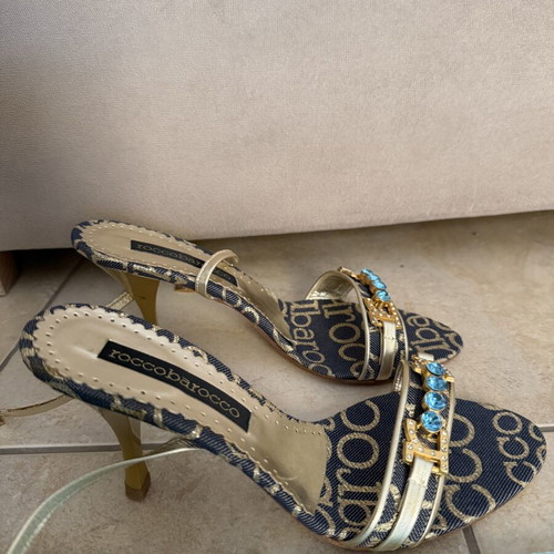 Rocco Barocco heeled sandals size 36, blue and gold