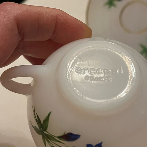Arcopal France vintage set of 2 cups used with blue Gentian design