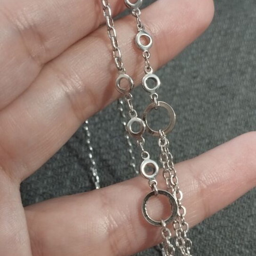 Modern necklace with double chain and heart pendant in amber tone, like new