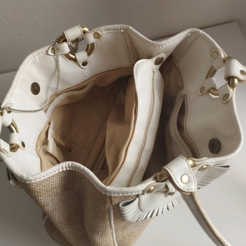 Luana rattan and leather shoulder bag used, beige white