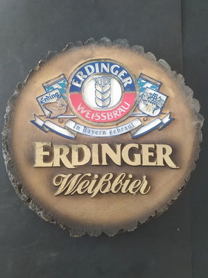 Διαφημιστικό έμβλημα τοίχου Erdinger μεταχειρισμένο, απομίμηση ξύλου, διάμετρος 36,5 εκ.