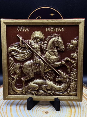 Handmade Saint George porcelain icon with gold details