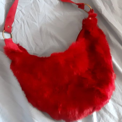 Women's shoulder bag new, red, suede leather castor