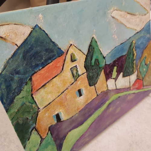 Yellow House on the Mountain oil painting new, signed