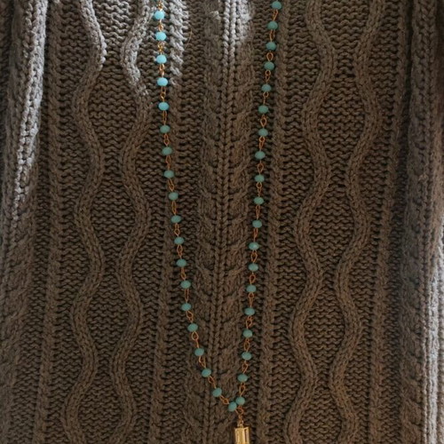 Turquoise faux jewelry necklace long with tassel, new, boho style