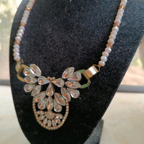 Statement handmade necklace new with metal element and crystals