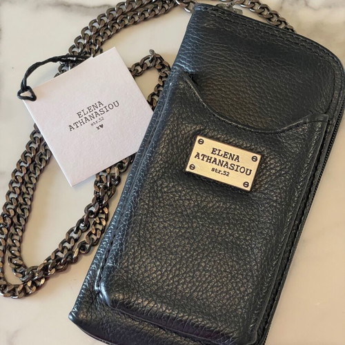 Elena Athanasiou crossbody wallet phone case like new, black leather