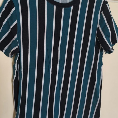 Striped men's t-shirt used, black and green, Pull & Bear