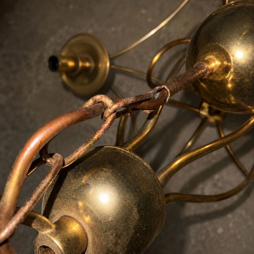 Vintage metal chandelier with 5 lights, gold color