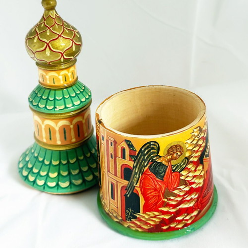 Russian wooden jewelry box church hand-painted 1997 like new