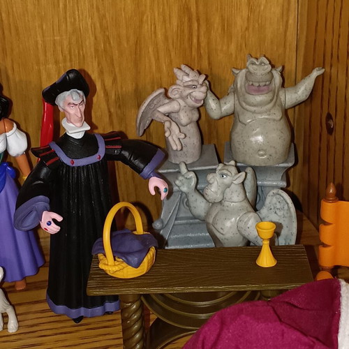 Mattel Disney Hunchback Notre Dame figure lot with Esmeralda, Phoebus, Frollo, gargoyles, horses