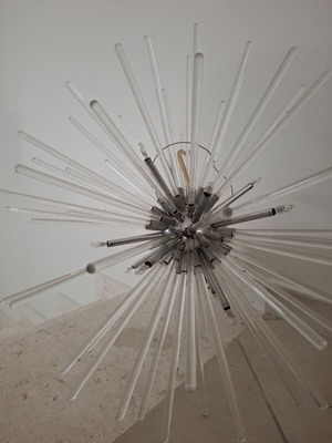 Sputnik style pendant lamp used, metal and glass chandelier