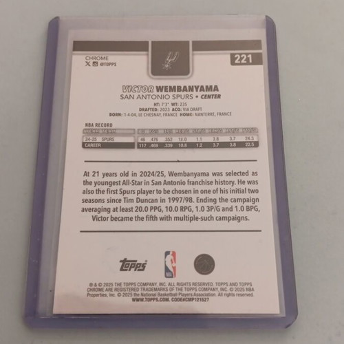 Victor Wembanyama Topps Card in Excellent Condition