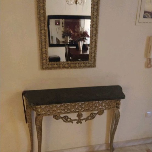 Vintage brass gilt entryway furniture with marble top used
