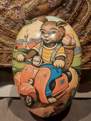 Αυγό πασχαλινό ανοιγόμενο χειροποίητο, vintage, τεράστιο, μεταχειρισμένο