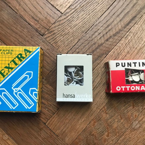 Pack of paper clips and push pins like new, vintage retro packaging