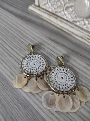 Boho earrings used with studs and mother-of-pearl pieces
