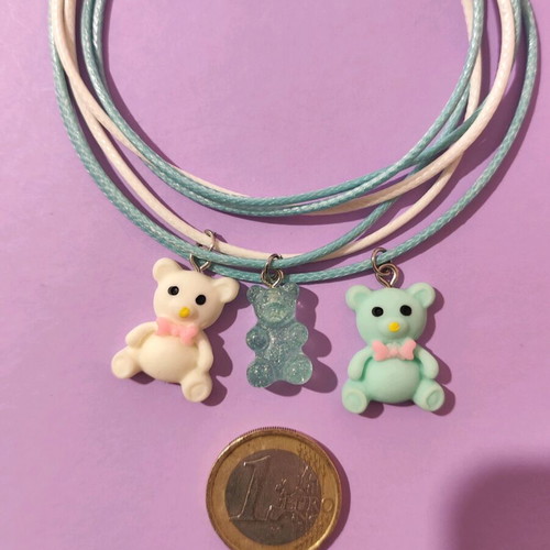 Children's necklace set with bears and gift stainless steel ring new