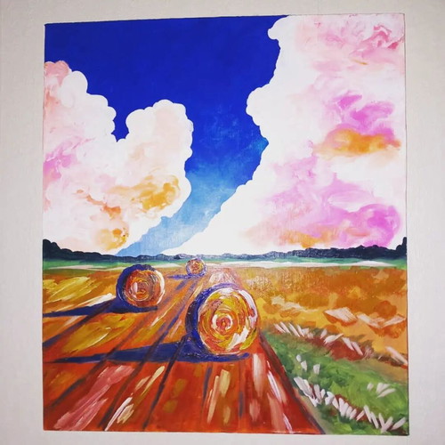 Acrylic painting Field with hay like new