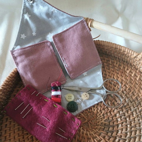 Handmade pocket sewing set new with scissors, threads and needles
