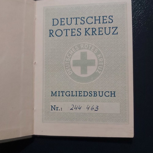 German Red Cross Membership Booklet used with photo and stamps 1959-1964