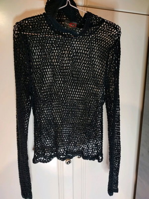 Unisex perforated blouse new, black knitted with hood