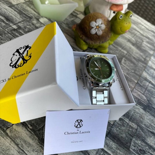 Christian Lacroix men's watch new with green dial and silver bracelet