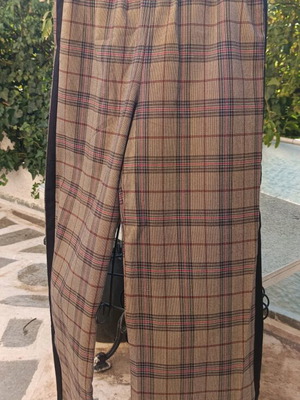 Stradivarius checked pants new XS/S with elastic waist and stripe