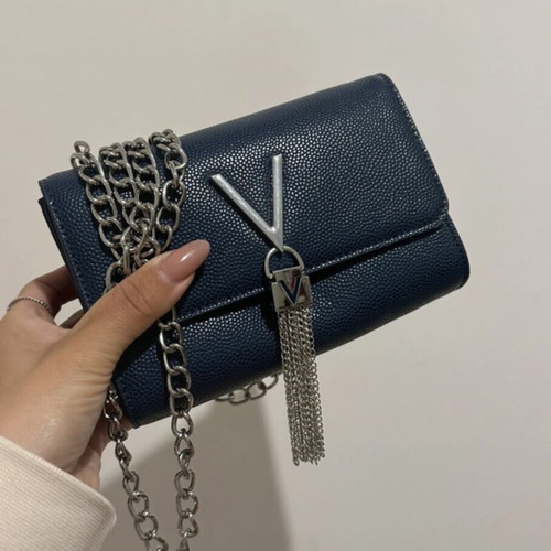 Valentino crossbody bag like new, dark blue with silver chain